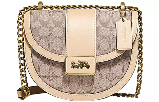 COACH Сумка-седло Alie Canvas с кожей, сумка через плечо, сумка через плечо Trumpets, женская, цвет хаки, белая