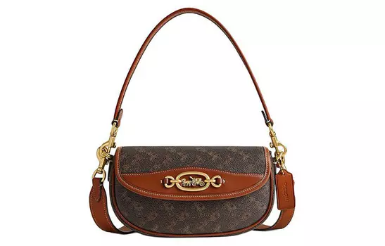 COACH Сумка-седло Harley из холста с кожей, сумка-мессенджер, сумка через плечо, среднего размера, женская, кофейно-коричневого цвета