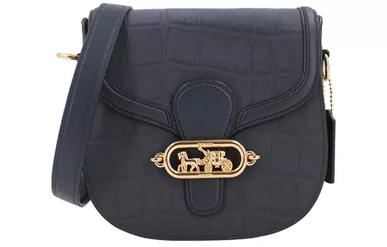 COACH Сумка-седло из нефритовой кожи, сумка через плечо, женская, небольшого размера, темно-синего цвета