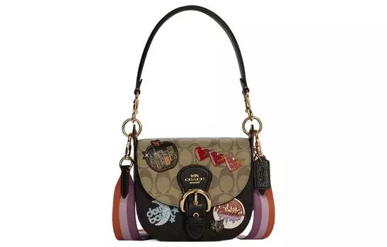 COACH Сумка-седло Kleo Canvas с кожаной сумкой через плечо, сумка-мессенджер, женская, черного и хаки цвета