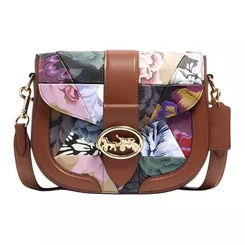 COACH Сумка-седло X Kaffe Fassett Georgie Leather Zhi Sheng, сумка-седло, сумка через плечо, маленькая, женская, коричневого цвета