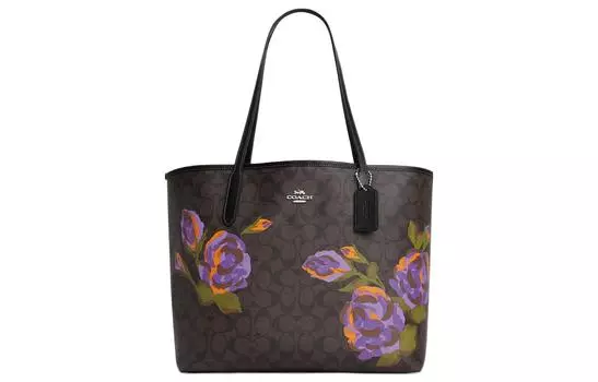 COACH Сумка-шоппер City Canvas с кожаной сумкой-тоут, женская, коричнево-черная