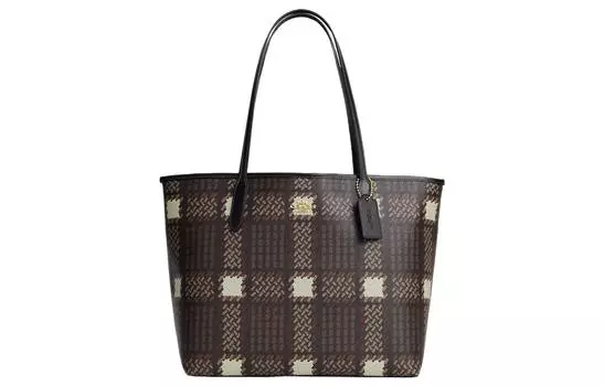 COACH Сумка-шоппер City Canvas с кожаной сумкой-шоппером, женская, коричневого цвета