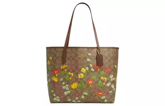 COACH Сумка-шоппер City Canvas, сумка-шоппер, сумка через плечо, женская сумка-туба цвета золота, хаки и разноцветная