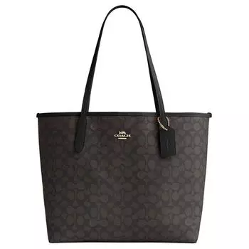 COACH Сумка-шоппер City Coated Canvas, сумка для покупок, сумка через плечо, женская сумка Tubas, черно-коричневая