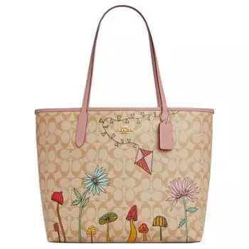 COACH Сумка-шоппер City Coated Canvas, сумка для покупок, сумка через плечо, женская сумка-туба светло-хаки
