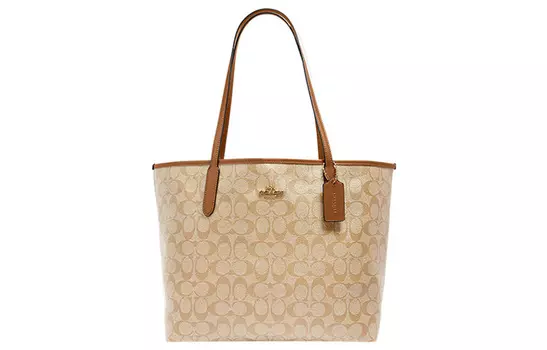 COACH Сумка-шоппер City Coated из парусины с кожаными вставками, женская сумка-шоппер, цвет молочный чай, бежевый