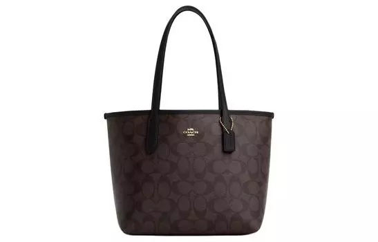 COACH Сумка-шоппер City Leather, сумка-шоппер, сумка через плечо, среднего размера, женская, золотисто-коричнево-черная