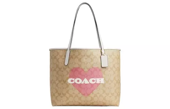 COACH Сумка-шоппер City PVC With Skin Tote Bag Bag, женская, светло-хаки, большого размера