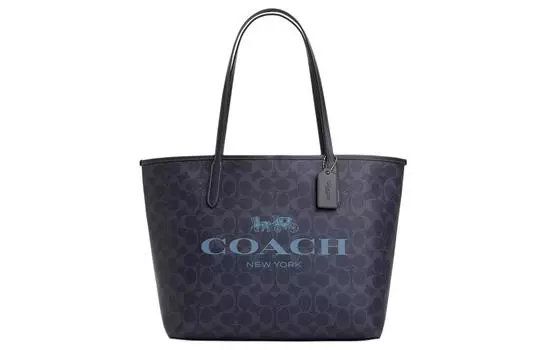 COACH Сумка-шоппер City с магнитной застежкой и логотипом бренда, женская, цвет "полночный морской синий"