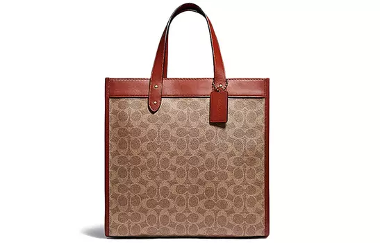 COACH Сумка-шоппер из холста Field Monogram с кожаной сумкой-тоут, сумка-шоппер через плечо, сумки большого размера для женщин коричневого цвета