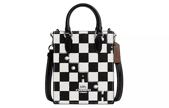COACH Сумка-шоппер из искусственной кожи, женская, мини-сумка, серебристая фурнитура/черная/белая, бежевая