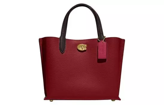 COACH Сумка-шоппер из ивовой кожи, сумка-шоппер, сумка через плечо, женская сумка среднего размера, вишнево-красная