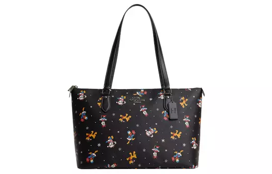 COACH Сумка-шоппер из коллекции Disney Gallery, холст, кожа, сумка-шоппер, женская, черная, через плечо