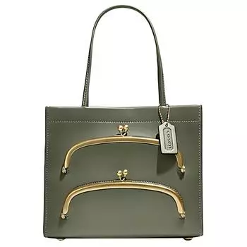 COACH Сумка-шоппер из коровьей кожи, сумка-тоут, сумка через плечо, женская сумка небольшого размера, оливково-зеленого цвета
