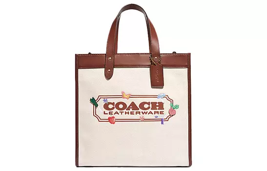 COACH Сумка-шоппер из коровьей кожи, сумка-тоут, сумка через плечо, женская сумка большого размера, красно-коричневого и экрю цвета
