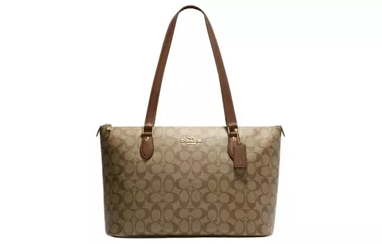 COACH Сумка-шоппер из кожи Gallery, сумка-шоппер, сумка через плечо, большого размера, женская, коричневого и хаки цвета