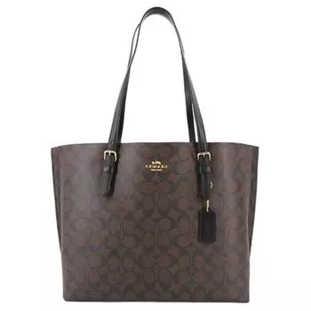 COACH Сумка-шоппер из кожи Mollie, сумка-шоппер, дамская сумочка, сумка через плечо, женская, темно-коричневая, с монограммой