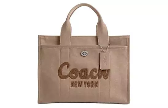 COACH Сумка-шоппер из парусины Cargo, сумка-шоппер на одно плечо, сумка через плечо, женская, большого размера, коричневого цвета
