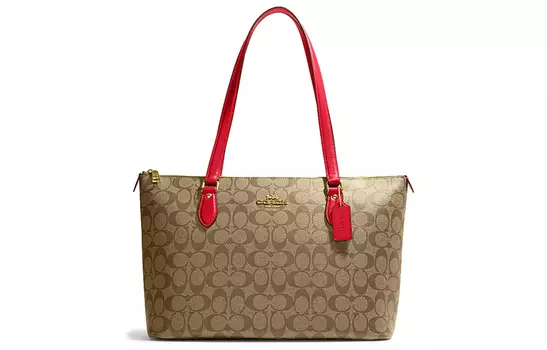 COACH Сумка-шоппер из ПВХ, женская, цвет хаки, красный, многоцветная
