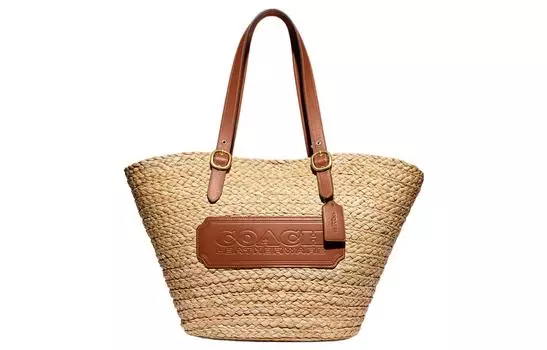 COACH Сумка-шоппер из растительного материала, женская, коричневого цвета