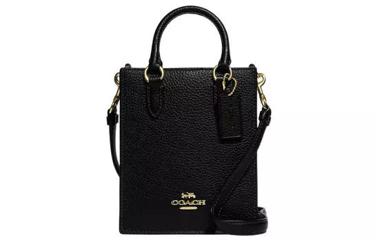 COACH Сумка-шоппер из шагреневой кожи N/S, сумка-шоппер, сумка через плечо, мини-сумка, женская, черная