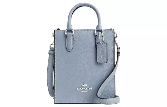 COACH Сумка-шоппер из шагреневой кожи, сумка-шоппер, мини-сумка через плечо, женская, цвет «дымчатый серый»