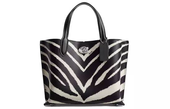 COACH Сумка-шоппер из телячьей кожи Willow, женская, черного и белого цвета, среднего размера