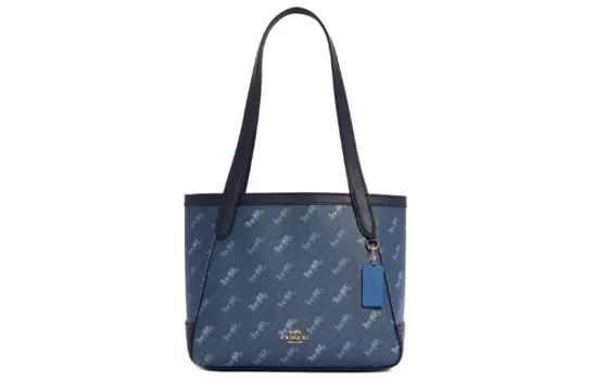 COACH Сумка-шоппер из ткани с покрытием и кожей, женская, синяя