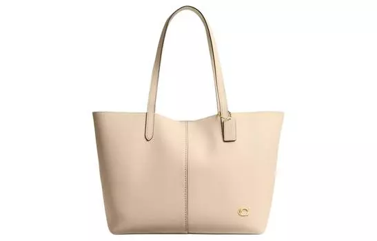 COACH Сумка-шоппер из зернистой кожи, сумка-шоппер, сумка через плечо, женская сумка большого размера, латунь с акцентами цвета слоновой кости