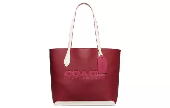 COACH Сумка-шоппер Kia из натуральной шагреневой кожи, сумка-шоппер, сумка через плечо, женская, большого размера, темно-красного цвета