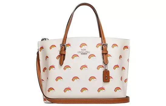 COACH Сумка-шоппер Mollie из холста с кожей, сумка-шоппер, сумка через плечо, женская, среднего размера, белая