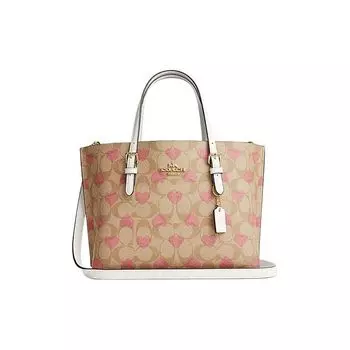 COACH Сумка-шоппер Mollie из ПВХ, сумка-шоппер, сумка через плечо, женская, среднего размера, светло-хаки и мелово-белого цвета
