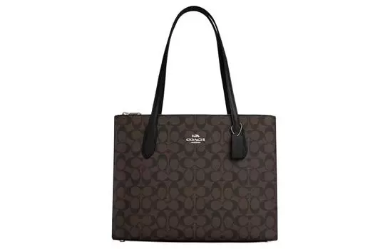 COACH Сумка-шоппер Nina Canvas с кожаной сумкой-шоппером, сумка-тоут, сумка через плечо, большая женская, коричнево-черная