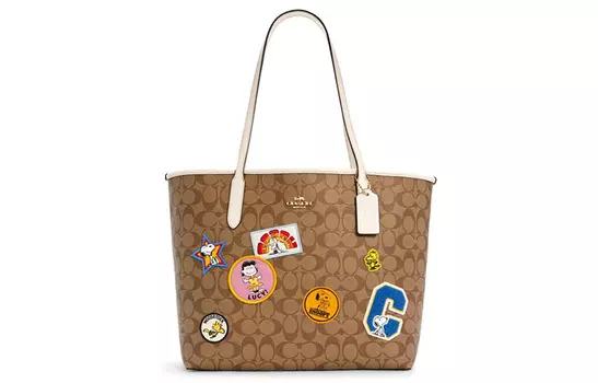 COACH Сумка-шоппер Snoopy из искусственной кожи Collaboration City, женская, цвета хаки