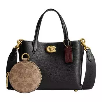 COACH Сумка-шоппер Willow из шагреневой кожи, сумка-шоппер, сумка через плечо, женская сумка небольшого размера, черная