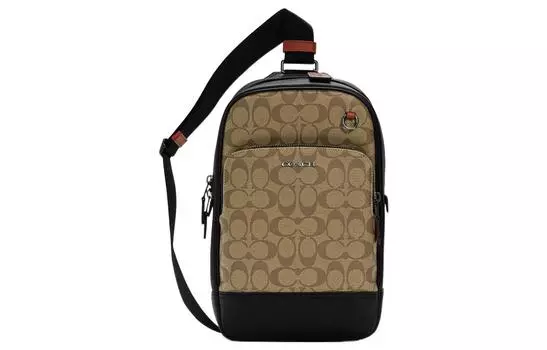 COACH Сумка-слинг Graham Canvas с кожаной застежкой-молнией разноцветного цвета, маленькая мужская, цвета хаки и черного