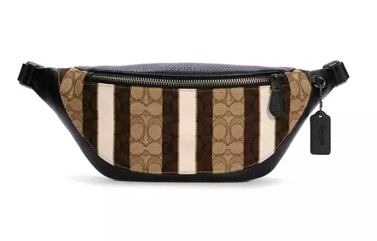 COACH Сумка-слинг Warren Canvas из коровьей кожи через плечо, большая мужская сумка-слинг, цвета хаки, коричневого и черного цветов, с цветовыми блоками
