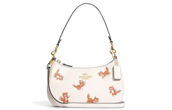 COACH Сумка Teri из коровьей кожи, через плечо, среднего размера, женская, с меловым белым принтом