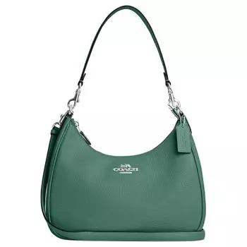 COACH Сумка Teri из зернистой кожи с полумесяцем, сумка на плечо, женская сумка-туба, серебристая и ярко-зеленая