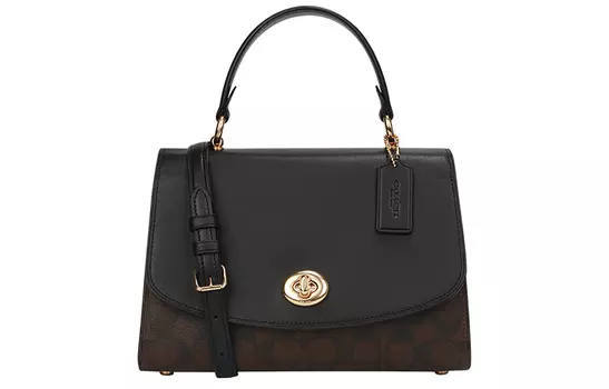 COACH Сумка Tilly Canvas с кожей, сумка через плечо, сумка через плечо, среднего размера, женская, черная