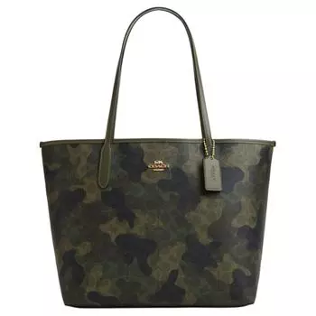 COACH Сумка-тоут City Coated Canvas, сумка для покупок, большая женская сумка цвета армейского зеленого
