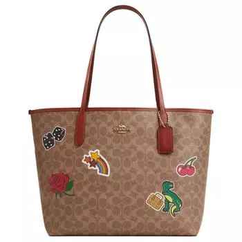 COACH Сумка-тоут City Coated Canvas, сумка для покупок, дамская сумочка, сумка через плечо, женская, бежевая и разноцветная