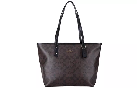 COACH Сумка-тоут City Zip Tote из холста с покрытием, женская, коричнево-черная, через плечо