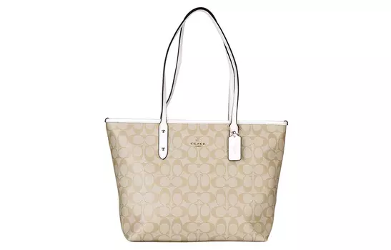 COACH Сумка-тоут City Zip Tote из холста с кожаным покрытием, сумка для покупок, дамская сумочка, сумка на плечо, женская, светло-хаки