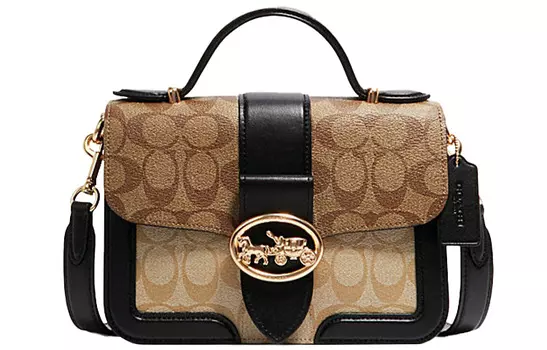 COACH Сумка-тоут Georgie из кожи, через плечо, маленькая, женская, черно-коричневая