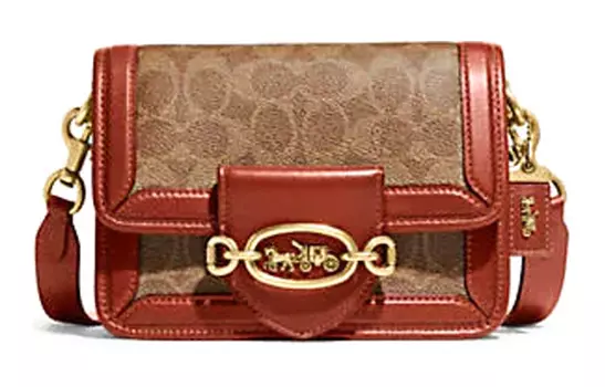 COACH Сумка-тоут Hero из холста с покрытием и телячьей кожей, сумка через плечо, сумка-трубы женские, коричневые и оранжево-красные