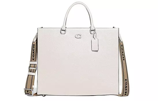 COACH Сумка-тоут из холщовой кожи Cross Grain, сумка через плечо, женская сумка-туба, белая