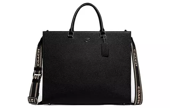 COACH Сумка-тоут из холщовой кожи Cross Grain, сумка через плечо, женская сумка большого размера, черная