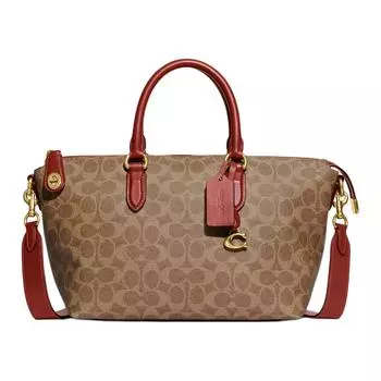 COACH Сумка-тоут из холста с телячьей кожей, сумка для покупок, переносная сумка через плечо, сумка через плечо, большого размера, женская, цвета хаки